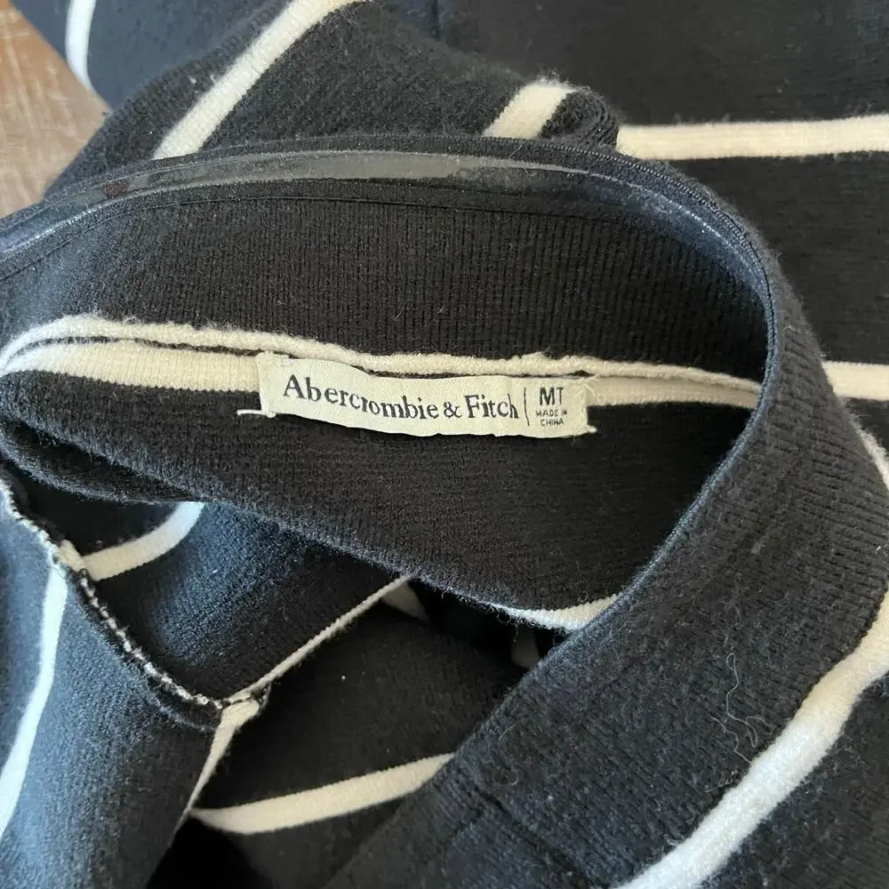 Abercrombie & Fitch Black White Striped Strapless Sweater Knit Maxi Dress Size M